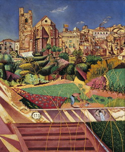 Joan Mir. Pueblo e iglesia de Mont-roig, 1919. (Poble i esglsia de Mont-roig). leo sobre lienzo, 73 x 60 cm. Coleccin privada