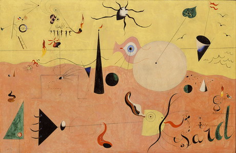 Joan Mir. Paisaje cataln (El cazador), 1923-1924. (Paysage catalan (Le Chasseur)). leo sobre lienzo. 64,8 x 100,3 cm. The Museum of Modern Art, Nueva York