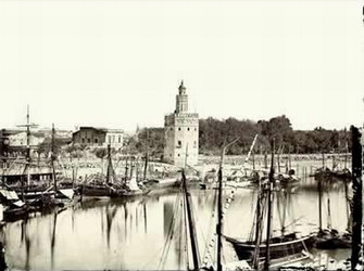 J. Laurent, Vista panormica de Sevilla, en siete partes, hacia 1866