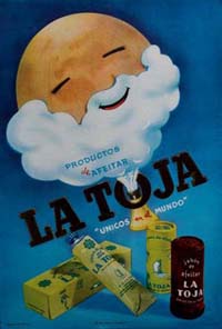 Título: La Toja, únicos en el mundo [Material gráfico] : productos de afeitar, Publicación: [S.l.] : [S.n.], [1962?], Descripción física: 1 cartel : col. ; 31 x 20,5 cm, Nota: La imagen representa la esfera del mundo con crema de afeitar y los productos de La Toja 